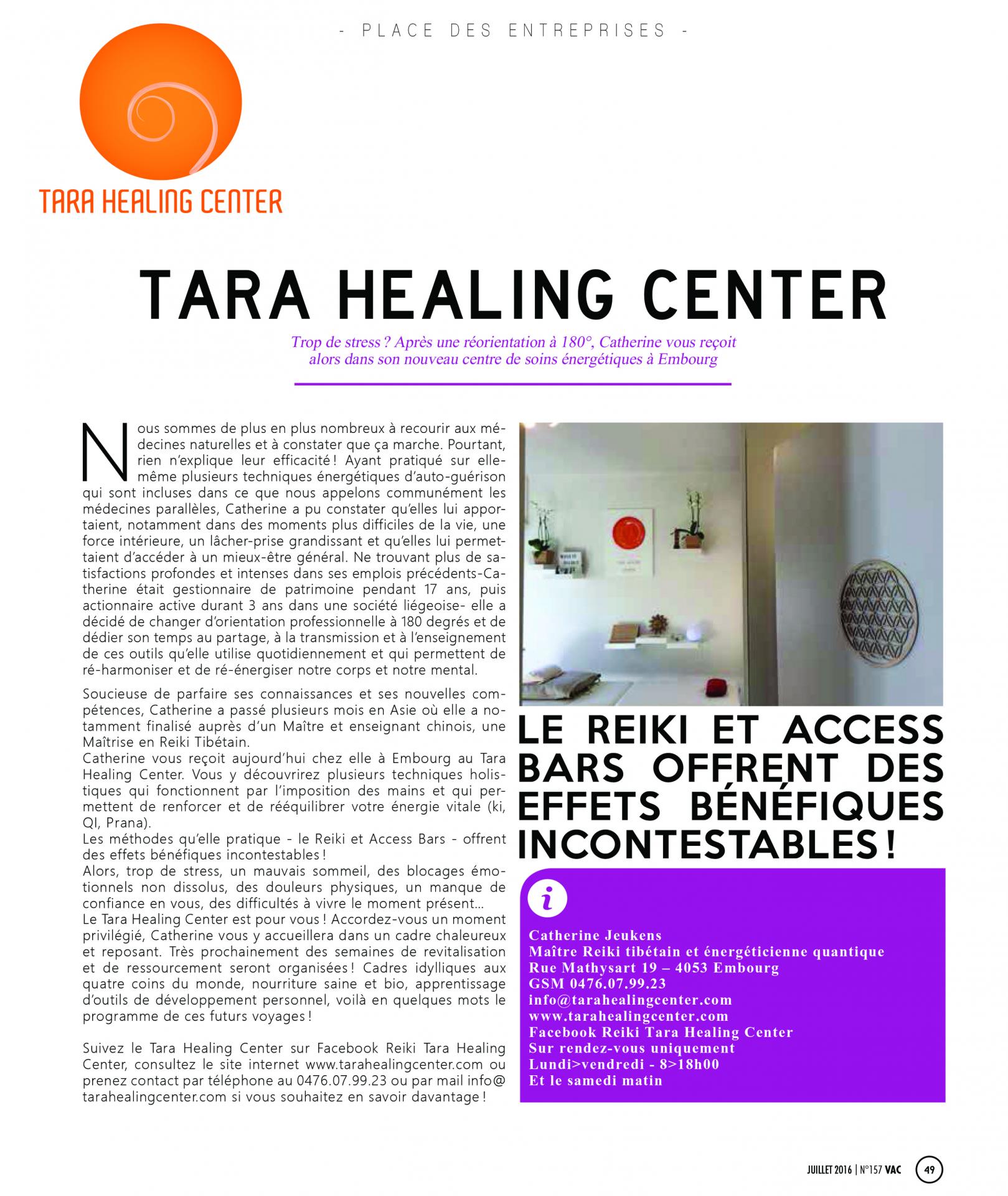 Article du 4 juillet 2016 tara healing center